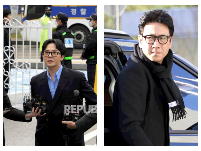 G-Dragon (kiri) dan aktor Lee Sun-kyun (kanan). G-Dragon menyampaikan bela sungkawa atas kematian Lee Sun-kyun. Keduanya belum lama ini menjalani penyelidikan kasus dugaan penyalahgunaan narkoba.