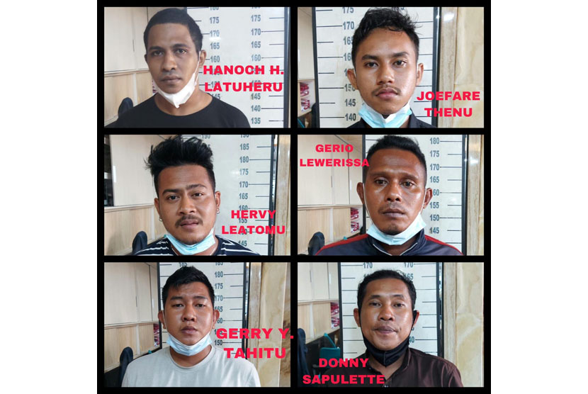 Gabungan foto yang memperlihatkan wajah para pelaku pengadangan terhadap prajurit TNI di pintu Tol Koja Barat, Kamis (6/5). 