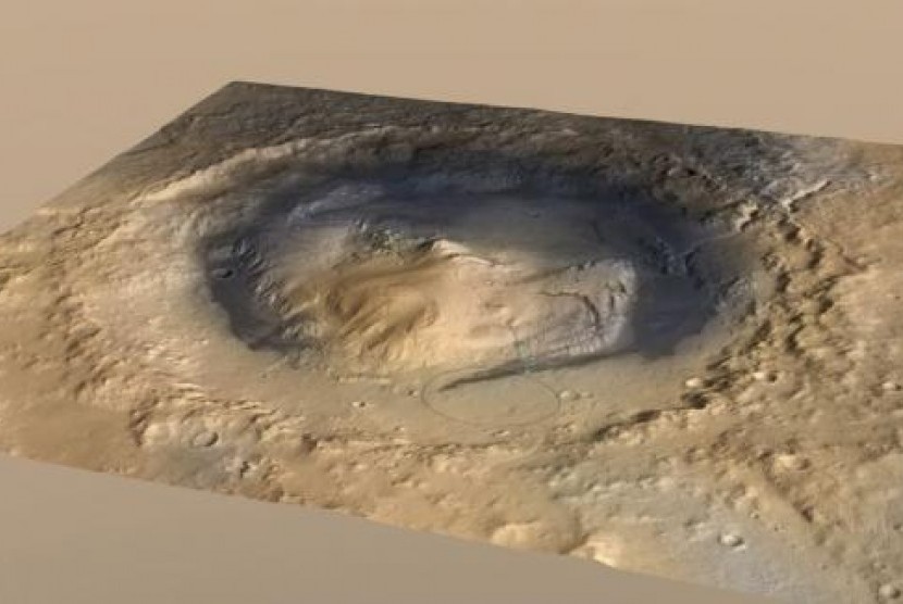 Gale Crater on the planet Mars, is shown in this artist's depiction provided by NASA December 8, 2014.