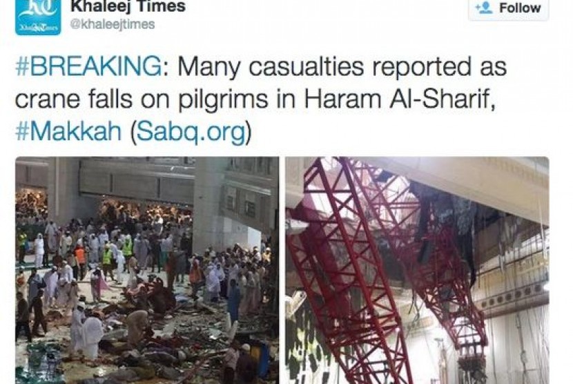 Gambar crane yang jatuh di Masjidil Haram.