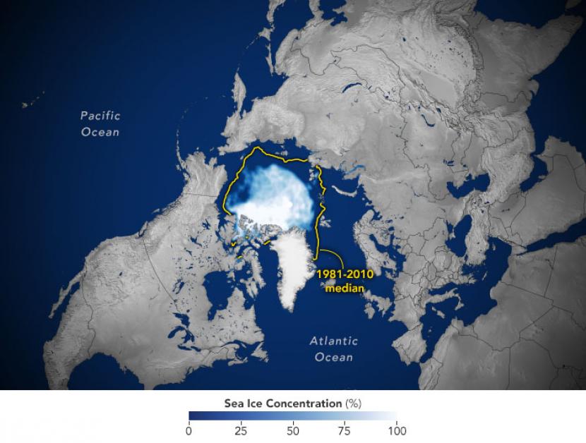 Gambar luasan es samudera Arktik.