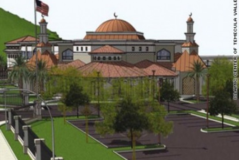 Aisha Wahab Jadi Muslim Pertama yang Terpilih Menjadi Senat California. Foto: Gambar proyek masjid di Temecula, California, yang ditentang warga lokal namun didukung ADL