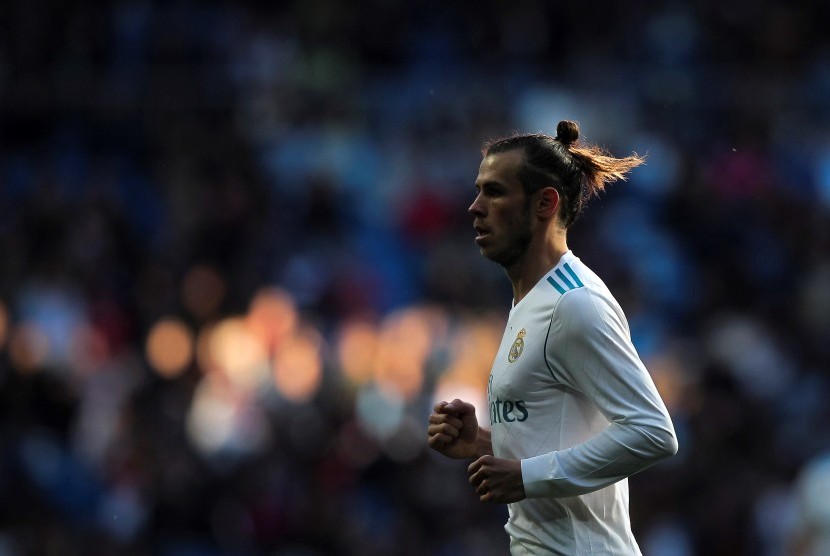 Gelandang Real Madrid, Gareth Bale beraksi pada laga La Liga lawan Leganes di Santiago Bernabeu, Ahad (29/4) dini hari WIB.