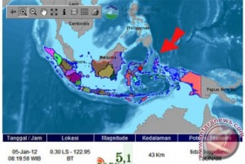 Gempa terjadi dalm skala 5,2 itu tidak berpotensi tsunami.
