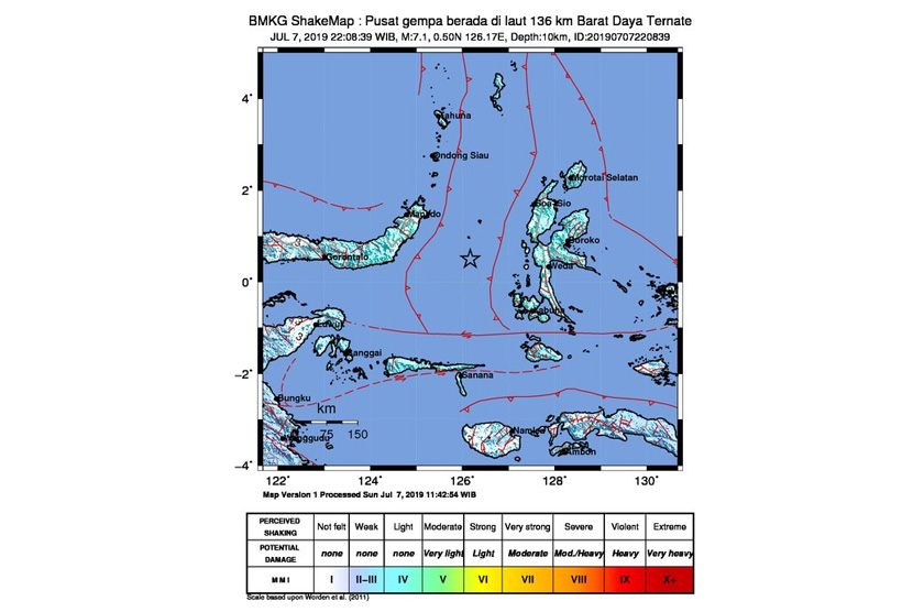 Gempa terjadi di 135 km barat daya Kota Ternate 