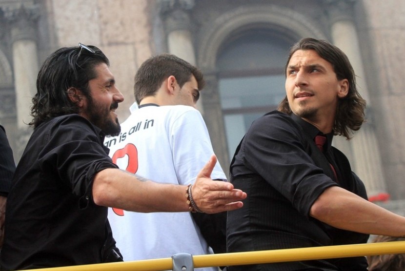 Gennaro Gattuso (kiri) bersama Zlatan Ibrahimovic.