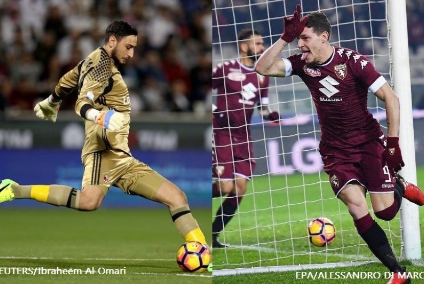 Gianluigi Donnarumma (kiri) dan Andrea Belotti