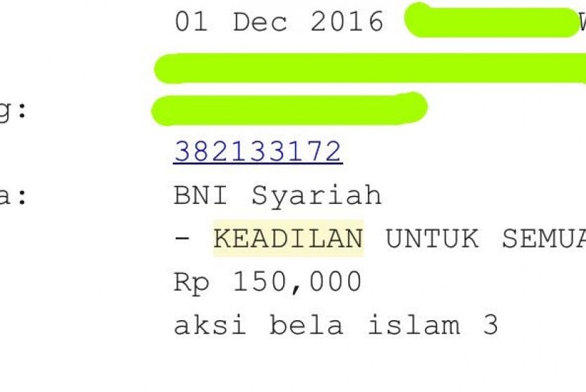 GNPF MUI uses the bank account of Yayasan Keadilan untuk Semua (YKUS, Justice for All Foundation) to accomodate donations from the people.