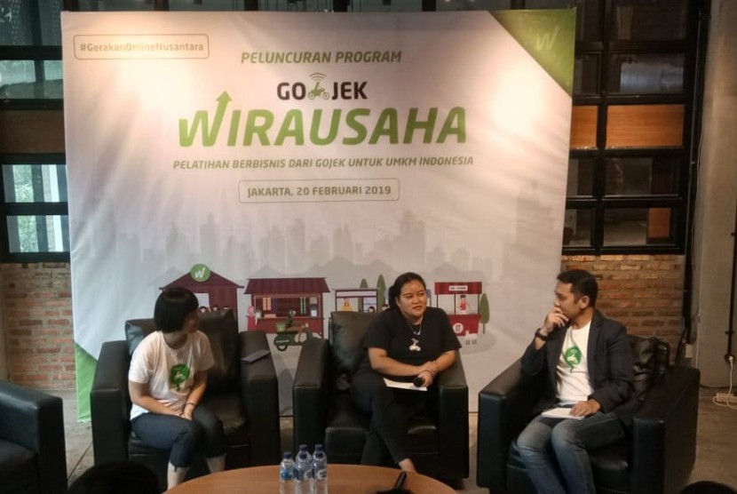 Gojek Luncurkan Wirausaha. Perusahaan Gojek meluncurkan program Gojek Wirausaha di Gedung Conclave, Jakarta Selatan, Rabu (20/2). 
