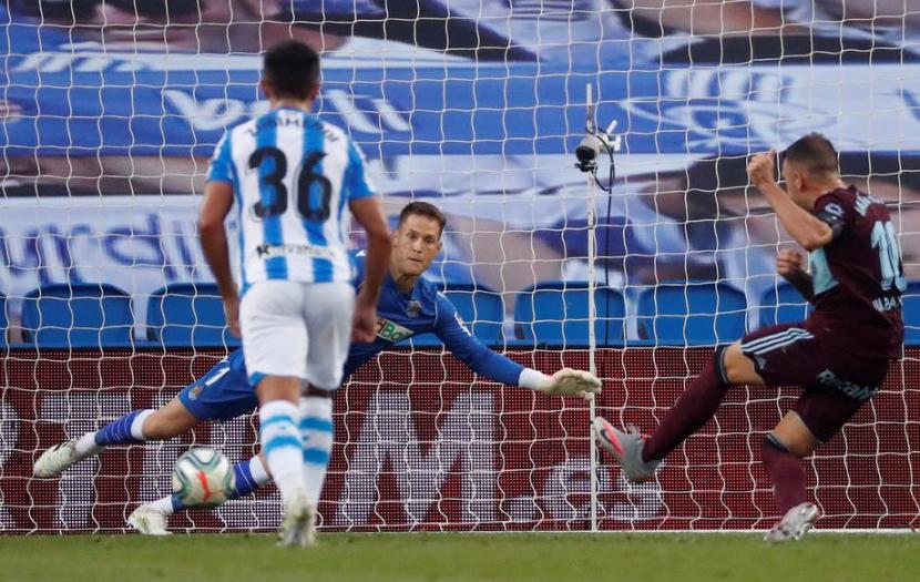 Gol tunggal Iago Aspas, yang mengeksekusi tendangan penalti dengan baik ke pojok kiri bawah gawang menaklukkan kiper Alex Remiro.