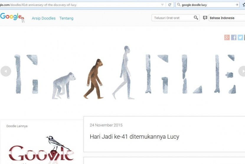 Google Doodle dengan tampilan Lucy Australopithecus 