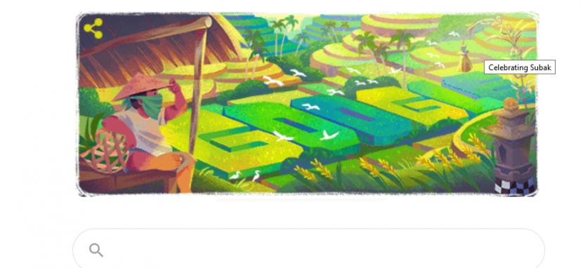 Google Doodle hari ini menampilkan subak untuk memperingati ditetapkannya subak sebagai warsan dunia Unesco.