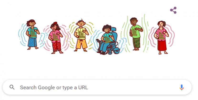 Google doodle memperingati 12 tahun angklung ditetapkan sebagai warisan dunia.