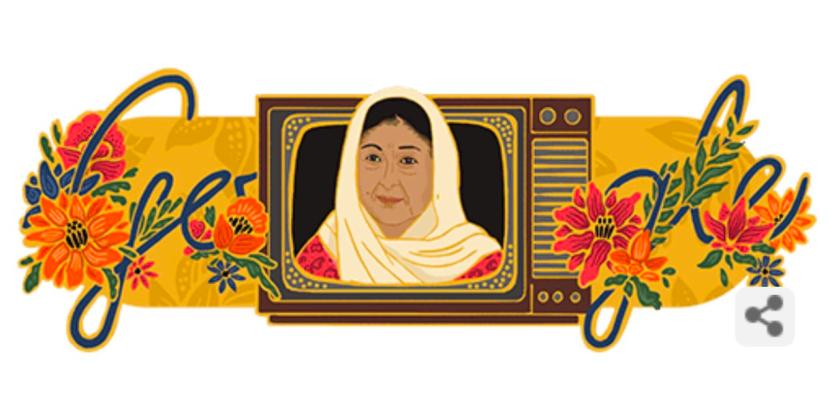 Google Doodle menampilkan gambar aktris Aminah Cendrakasih pada Senin (29/1/2024).