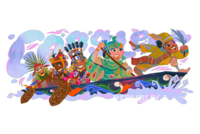 Google Doodle menampilkan tradisi Paju Jalur untuk memperingati HUT Kemerdekaan ke-80 RI pada Ahad (17/8/2025).