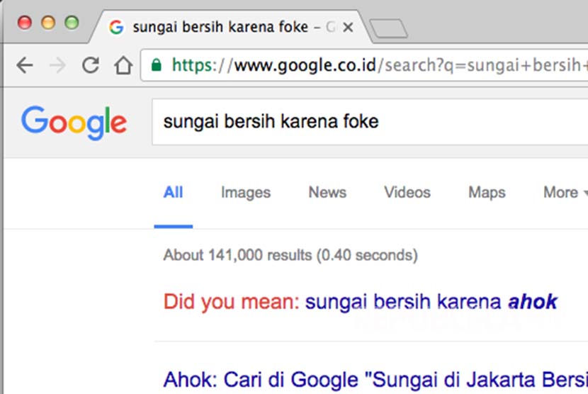 Google menyarankan mengganti kata Foke dengan Ahok