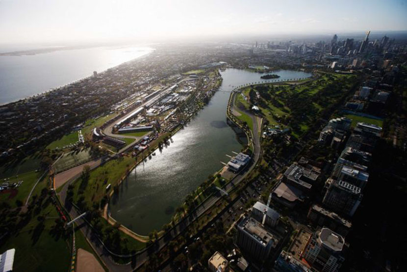 Sirkuit Albert Park, Melbourne, lokasi penyelenggaraan Grand Prix Formula 1 Australia. Formula menggalang dana untuk membantu mengatasi kebakaran Australia.