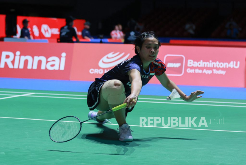 Gregoria Mariska Tunjung saat beraksi di Japan Open 2025.