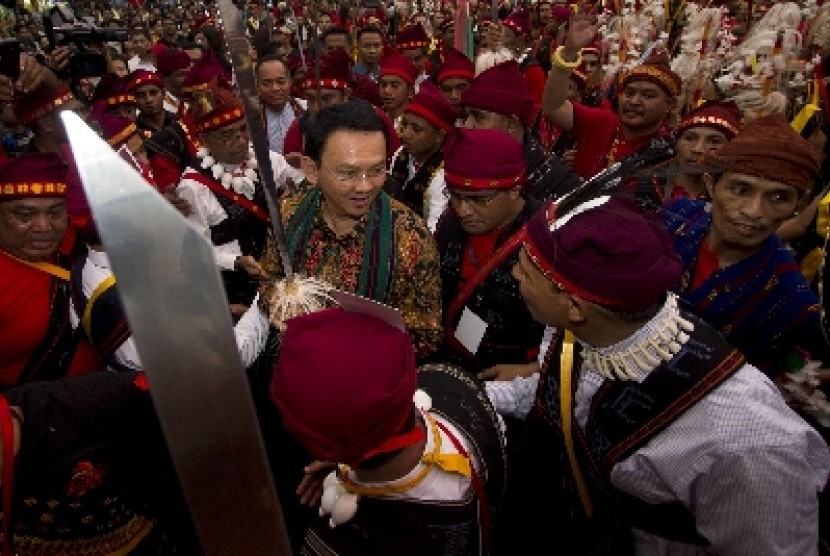 Gubernur Ahok menghadiri ritual adat Reba Ngada di Jakarta, Sabtu (14/2).