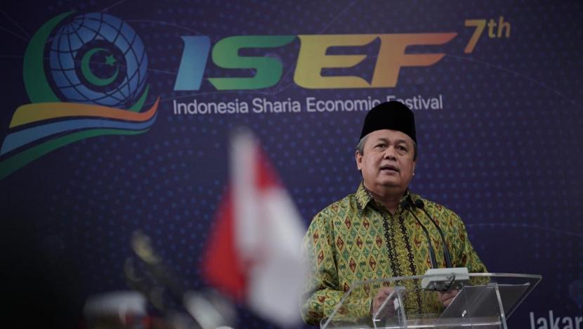 Gubernur Bank Indonesia, Perry Warjiyo memberikan sambutan dalam Kick Off ISEF 2020, Jumat (7/8) yang dilakukan secara virtual. 