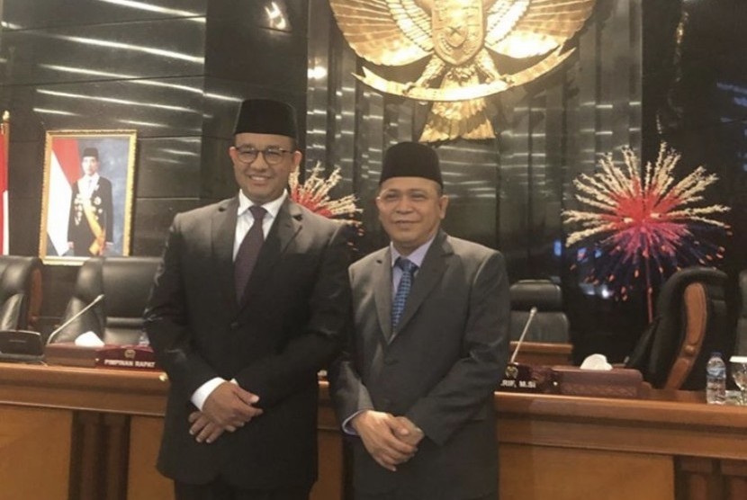  Gubernur DKI Jakarta Anies Baswedan dan Wakil Ketua DPRD DKI Jakarta dari Partai Demokrat, Misan Samsuri.