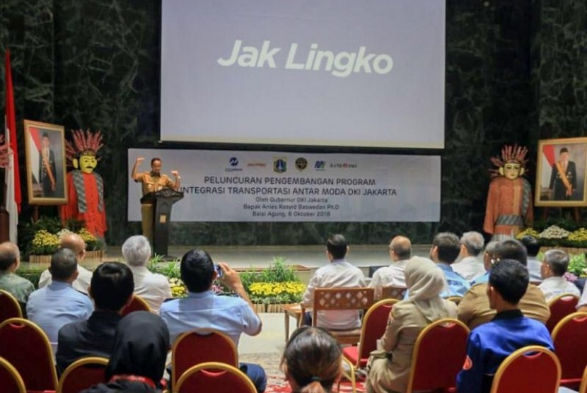 Gubernur DKI Jakarta Anies Baswedan saat peluncuran Jak Lingko di Balai Kota DKI Jakarta.