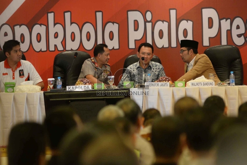  Rapat Koordinasi Pengamanan Final Piala Presiden di Balai Pertemuan Metro Jaya, Jakarta, Jumat (16/10).   (Republika/ Yasin Habibi)