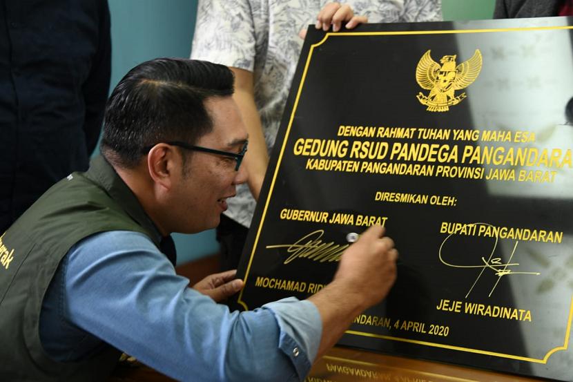 Gubernur Jawa Barat Ridwan Kamil meresmikan Rumah Sakit Umum Daerah (RSUD) Pandega Pangandaran secara virtual melalui Video Conference dari Gedung Pakuan, Kota Bandung, akhir pekan ini