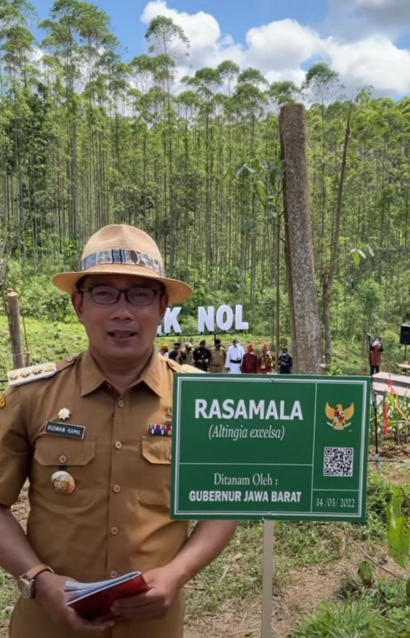 Gubernur Jawa Barat Ridwan Kamil saat melakukan penanaman pohon di kawasan IKN Nusantara, Senin (14/3/2022)