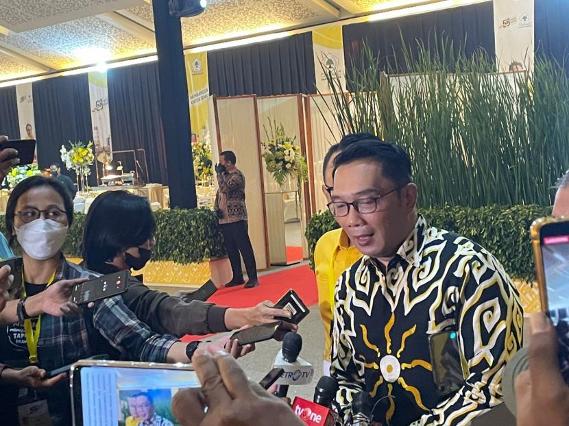 Gubernur Jawa Barat Ridwan Kamil usai menghadiri puncak perayaan HUT ke-58 Partai Golkar, di JIExpo, Jakarta, Jumat (21/10) malam.