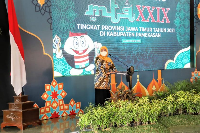 Gubernur Jawa Timur Khofifah Indar Parawansa melaunching pelaksanaan Musabaqoh Tilawatil Quran (MTQ) Tingkat Provinsi ke XXIX di Kabupaten Pamekasan.