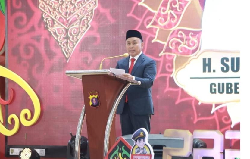 Gubernur Kalimantan Tengah H. Sugianto Sabran dalam acara syukuran selepas upacara Hari Bhayangkara ke-78 Tahun 2024, di Aula Jayang Tingang, Kantor Gubernur Kalteng, Senin (1/7/2024).