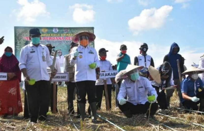 Gubernur Sulawesi Barat (Sulbar), Ali Baal Masdar menggalakkan penanaman kedelai berskal luas dalam rangka mensukseskan program ketahanan pangan. Ali Baal mengawali kegiatan tersebut dengan melakukan penanaman benih kedelai pada lahan di Desa Sumberjo, Kecamatan Wonomulyo, Kabupaten Polewali Mandar, Rabu kemarin (22/7).