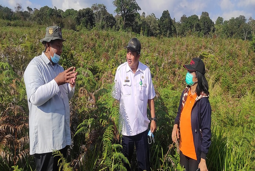 Guru Besar Universitas Sumatera Utara, Prof. Dr. Ir. Noverita Sprinse Vinolina, MP dan Guru Besar Tetap Universitas Sumatera Utara, Prof. Dr Ir. Abdul Rauf, MP saat mengunjungi lahan bawang merah, Rabu (17/2).