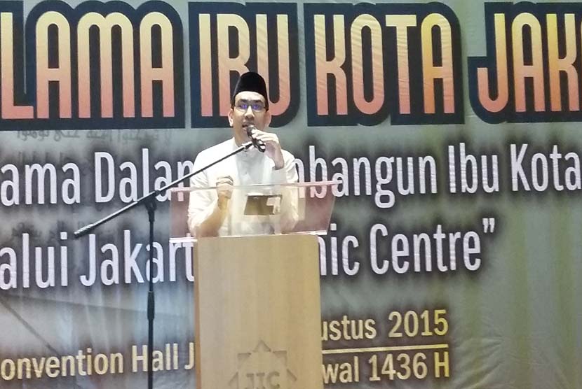 Habib Ali Hasan Al-Bahar saat berbicara di forum Halaqah Ulama Ibukota Jakarta yang diadakan Jakarta Islamic Center (JIC) di Jakarta, Rabu (12/8).