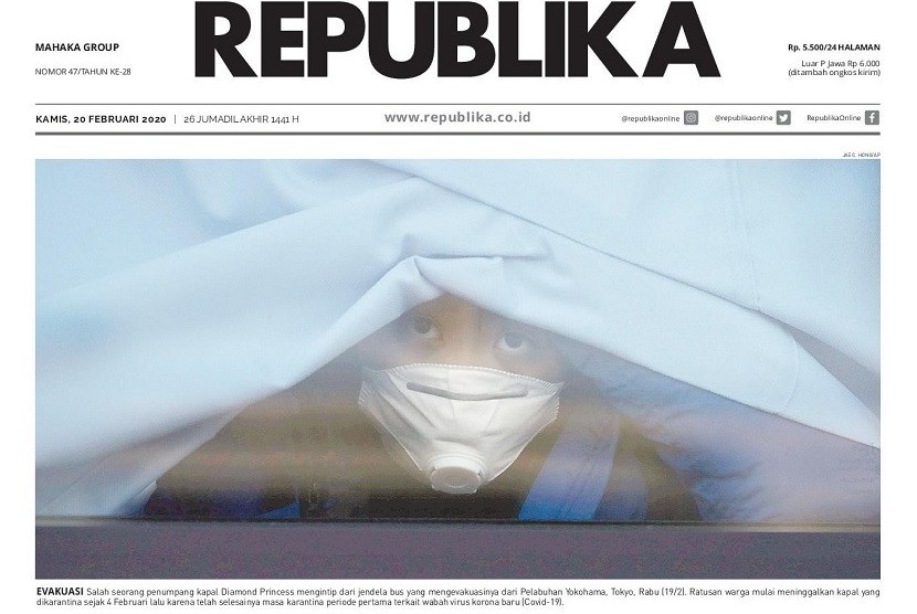 Halaman depan koran Republika edisi Kamis (20/02).
