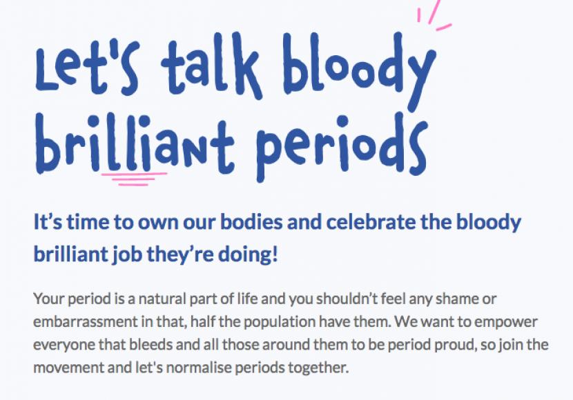 Halaman muka Bloody Brilliant. Website edukasi menstruasi di Welsh, Inggris itu tak lagi memakai kata perempuan dalam membahas menstruasi. Memakai istilah netral gender, website ini pun dikecam.