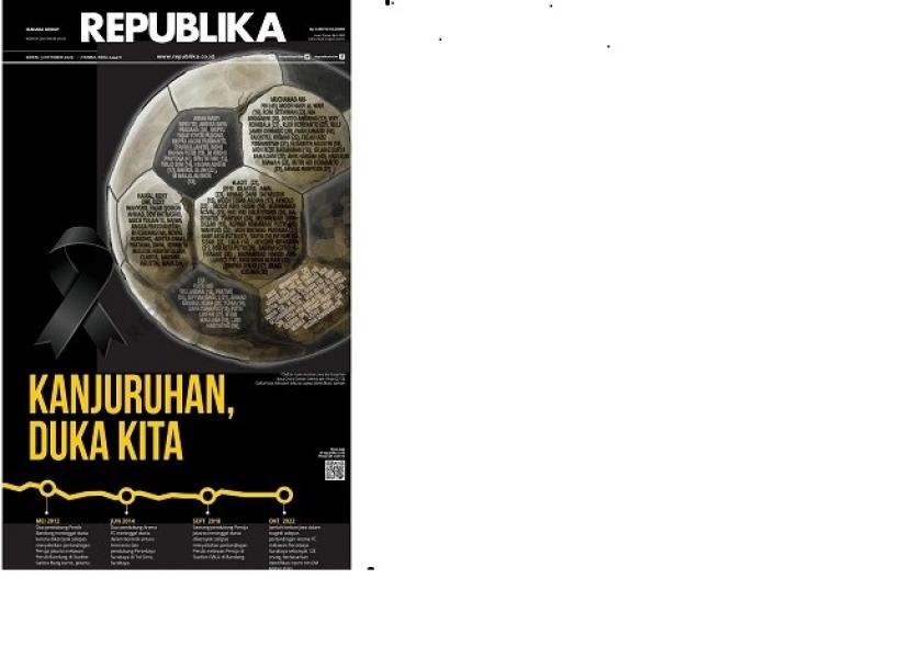 Halaman muka Koran Republika edisi Senin 3 Oktober 2022 berjudul Kanjuruhan, Duka Kita.