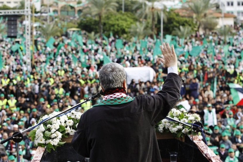 Pimpinan Hamas dihadapan pendukungnya (Ilustrasi)