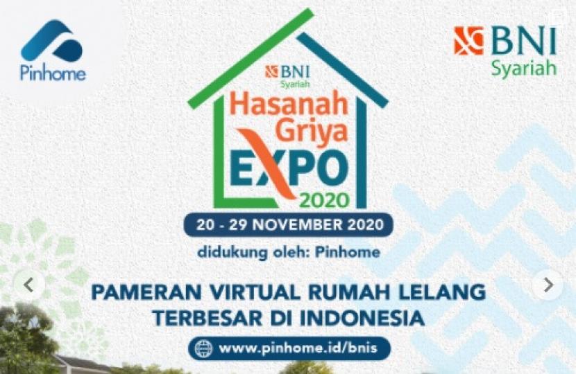 Hasanah Griya Expo 2020. Pinhome bekerja sama dengan BNI Syariah menyelenggarakan pameran dan lelang properti secara virtual, Hasanah Griya Expo 2020. 