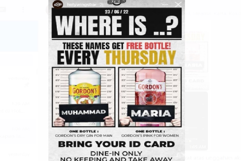 Viral..! Holywings Unggah Promo Minuman Alkohol Bagi yang Bernama Muhammad