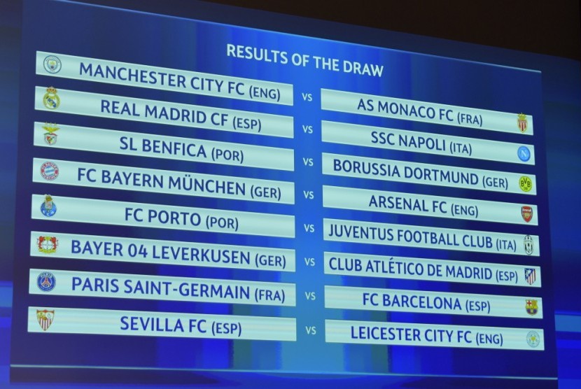 Hasil undian babak 16 besar Liga Champions Eropa.