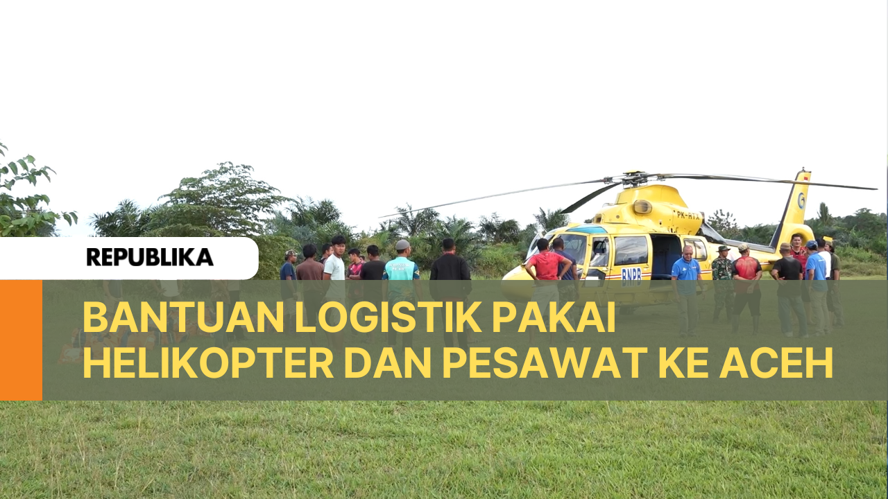 Helikopter BNPB mengirimkan bantuan ke Aceh Tamiang, Aceh.