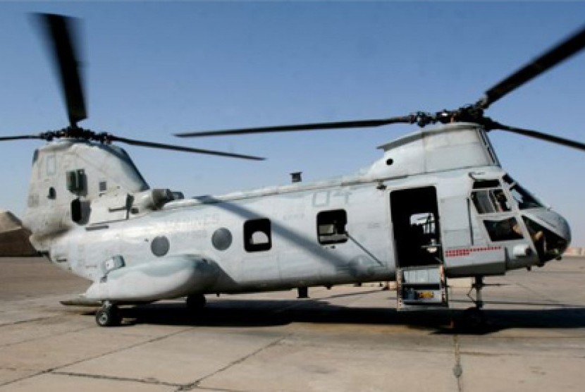 Helikopter Sea Knight CH-46 milik Pasukan Marinir AS (Foto: dok). Pusat Penelitian Langley NASA di Hampton, Virginia, akan menggunakan helikopter jenis ini untuk diuji coba hari ini, Rabu (1/10).