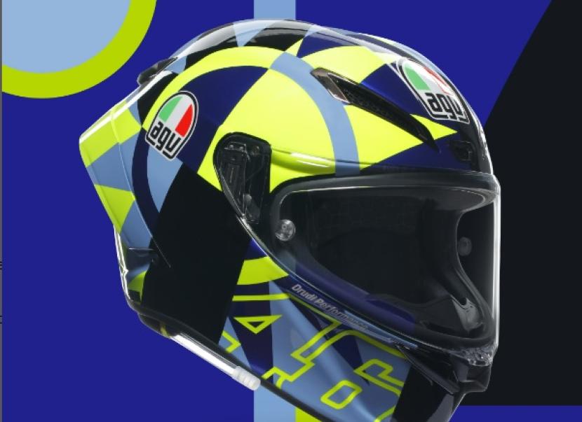 Helm Pista GP RR Limited Edition Soleluna yang dipakai Valentino Rossi saat terakhir membalap di MotoGP.