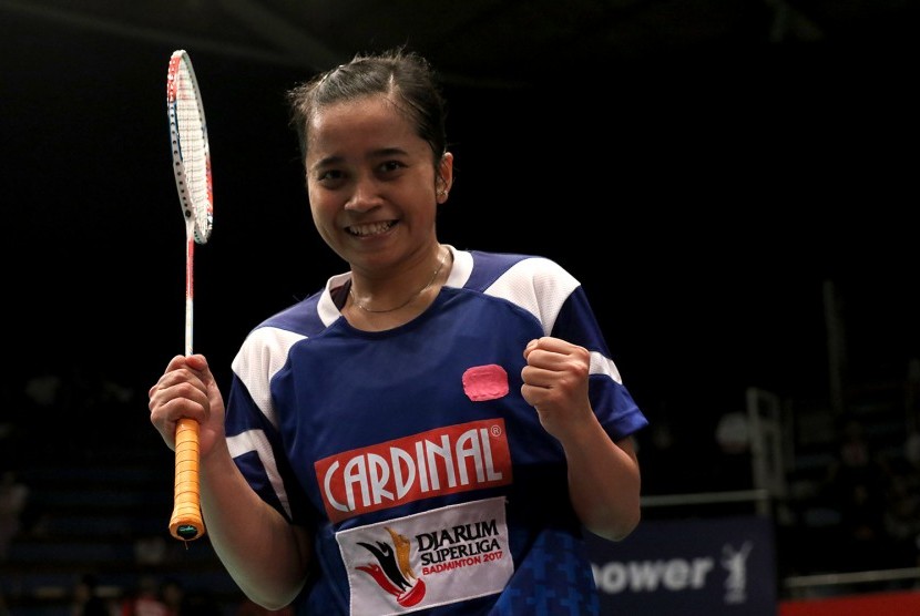 Hera Desi yang menjadi penentu kemenangan tim putri Mutiara Cardinal Bandung melawan Tjakrindo Masters Surabaya dengan 3-2 dan lolos ke babak final Djarum Superliga Badminton 2017, Jumat (24/2).