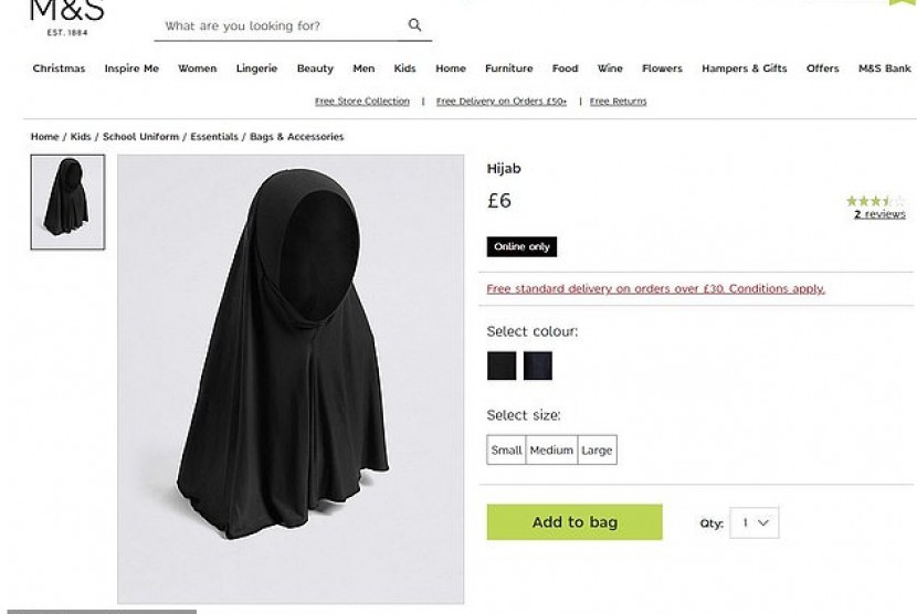 Hijab untuk anak sekolah yang dijual Marks & Spencer.