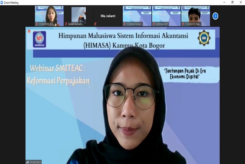 Himpunan Mahasiswa Sistem Informasi Akuntansi (Himasa) Universitas BSI (Bina Sarana Informatika) kampus Bogor telah sukses melangsungkan Webinar SMITEAC: Reformasi Perpajakan bertajuk ‘Tantangan Pajak di Era Ekonomi Digital’, Sabtu (28/8) silam.