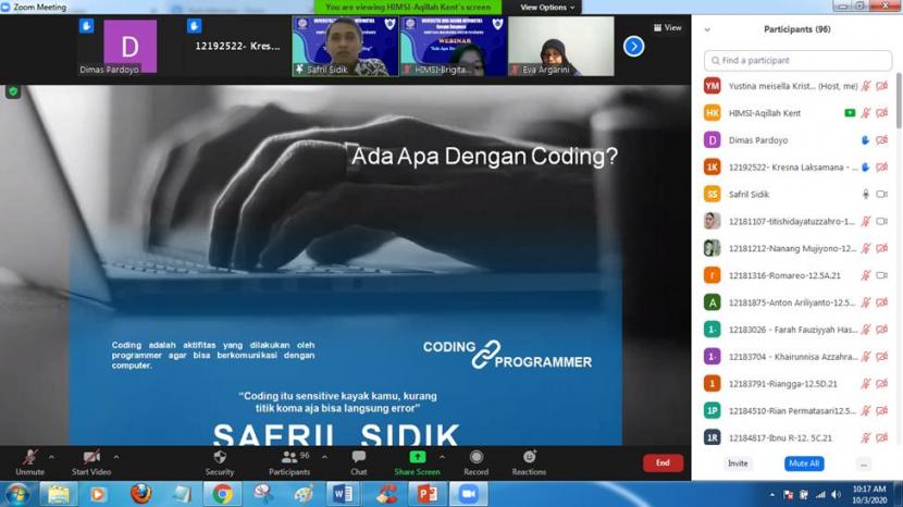 Himpunan Mahasiswa Sistem Informasi (HIMSI)  Universitas Bina Sarana Informatika Kampus Purwokerto  menggelar webinar bertajuk AADC (Ada Apa Dengan Coding?).