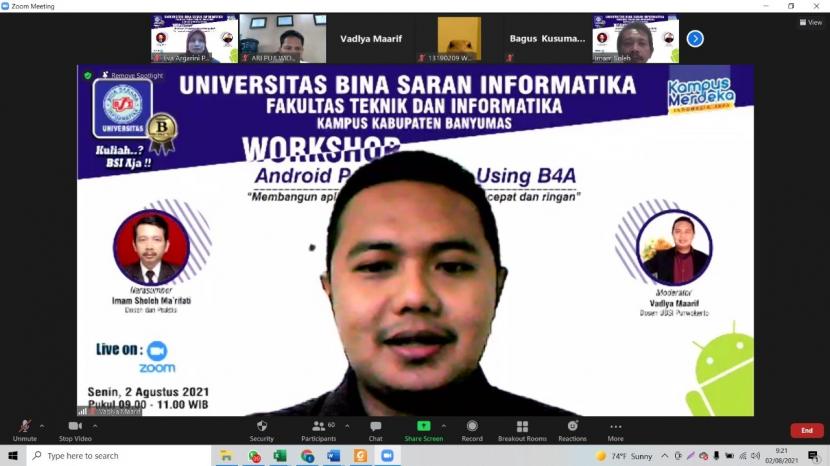 Himpunan Mahasiswa Sistem Informasi (HIMSI) Universitas BSI (Bina Sarana Informatika) kampus Purwokerto menyelenggarakan webinar bertajuk “Mudah Pemrograman Android”, pada Senin (2/8 ).